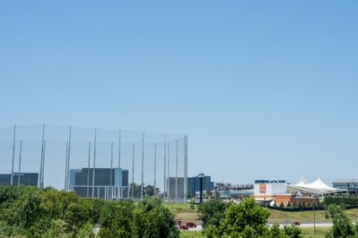 Distant view of Topgolf and the Walmart Amp